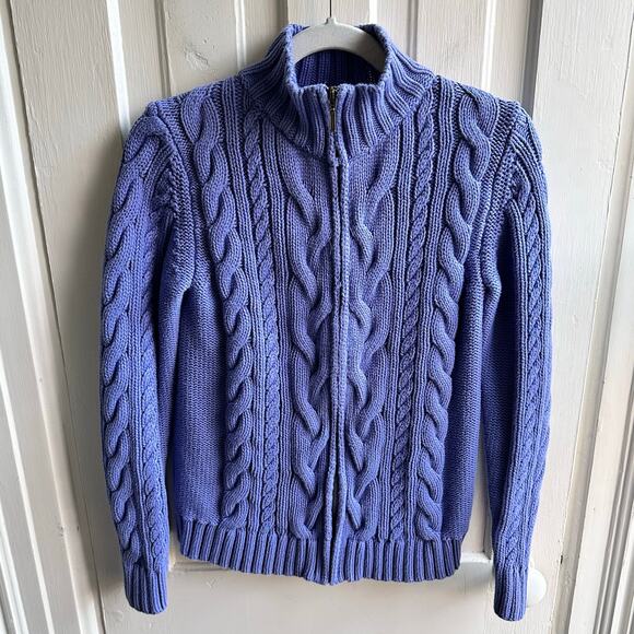 LL Bean Double L Cable Knit Cardigan Sweater - Picture 2 of 8
